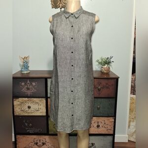SAKS FIFTH AVENUE GREY BUTTON UP DRESS W/ POCKETS SZ LG